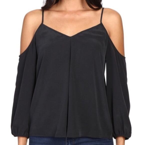Joie black silk cold shoulder long sleeve top - Picture 1 of 10